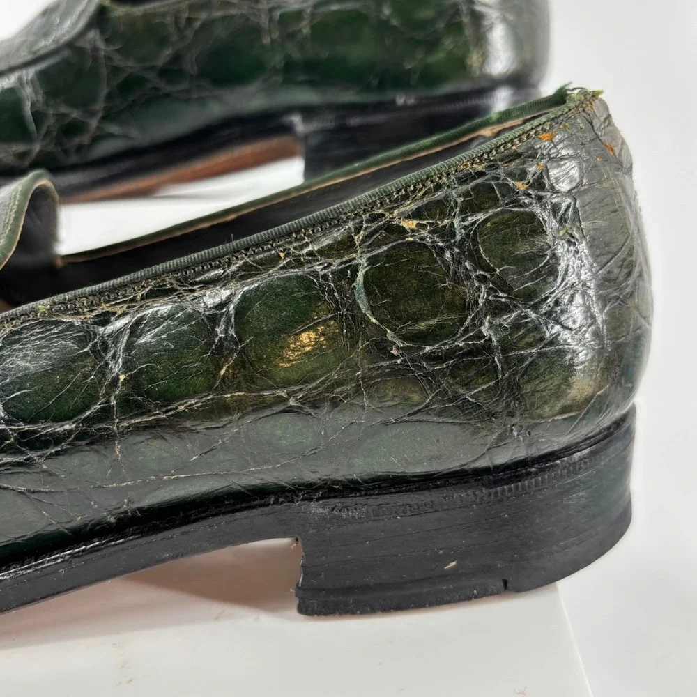 Vintage FootJoy Genuine Alligator Crocodile Loafer Green Exotic Leather Men 10.5